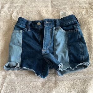 Blue High-Waisted Jean Shorts with Distressed Cut-Off Style